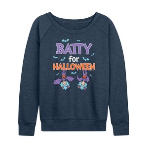 Women's - Dr. Seuss - Batty For Halloween Thing 1 and Thing 2 Lightweight French Terry Wide Neck Long Sleeve Shirt - 1 of 4