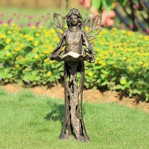 SPI Home Stylized Fairy Birdfeeder in Cast Iron – Whimsical Garden Sculpture with Integrated Feeding Bowl, 26" Tall - 1 of 3