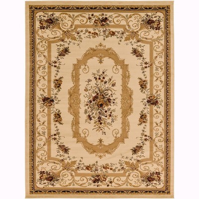 Ivory Tan Rectangular 9' x 12' Stain-Resistant Synthetic Area Rug