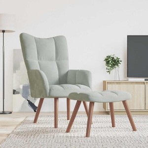 vidaXL Relaxing Chair with a Stool Light Gray Velvet - 1 of 4