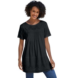 Woman Within Plus Size Embroidered Eyelet Pintucked Tunic - 1 of 4