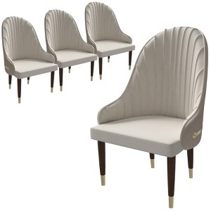 LesiureMod Upholstered Dining Chair in Leather with Ripple Back and Gold Accents in Rubberwood Elara Series Set of 4 - 1 of 4