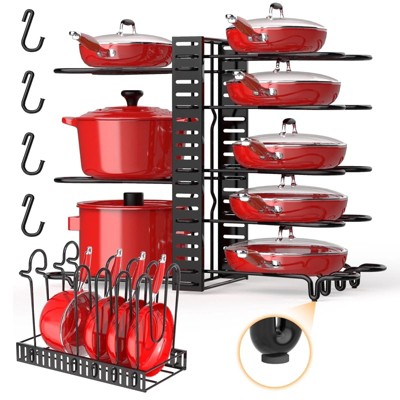 LunaLulinlk 8 Tiers Pots and Pans Organizer, Adjustable Pot Rack with 3 DIY Methods for Cabinet Kitchen Organization Storage