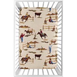 Sweet Jojo Designs Boy Baby Fitted Mini Crib Sheet Wild West Cowboy Brown Red and Blue - 1 of 4