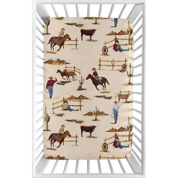 Sweet Jojo Designs Boy Baby Fitted Mini Crib Sheet Wild West Cowboy Brown Red and Blue