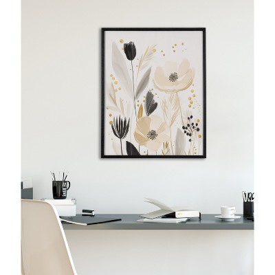 Modern Muted Cottage Floral Abstract Black Framed Wall Art, 16x20