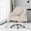 Linen Study Chair Tufted Home Office Chair With Swivel Base,Swivel Task Chair Linen Office Chair For Work Study-The Pop Home - image 2 of 4