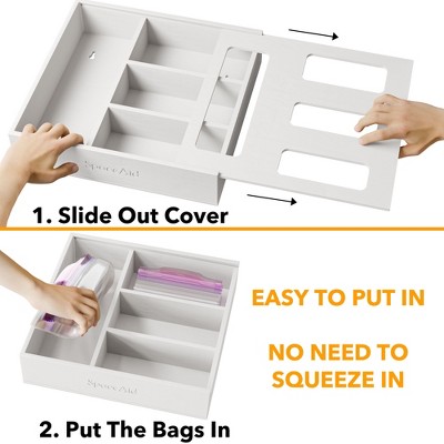 White Bamboo Kitchen Drawer Bag Organizer with 4 Slots
