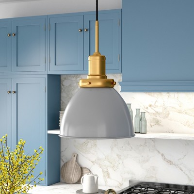 Madison 12" Matte Gray and Brass Metal Pendant Light