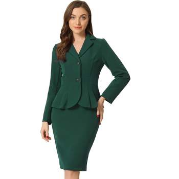 Allegra K Women's Business Long Sleeve Notched Lapel Peplum Blazer Pencil Skirt 2 Piece Suit Set