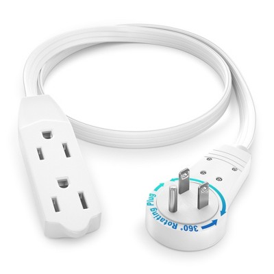 Maximm Cable 360° Rotating Flat Plug Extension Cord, 16 AWG 3 Outlet UL Certified