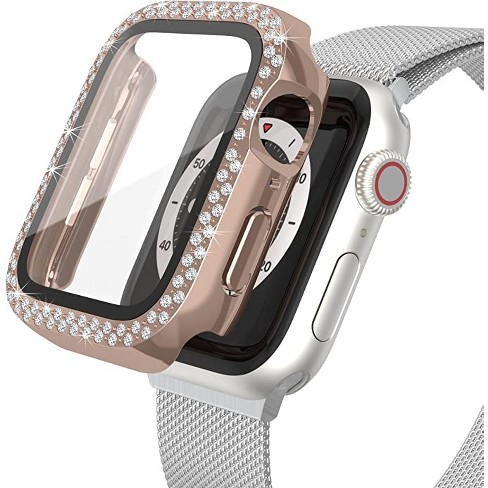 Worryfree Gadgets Bling Bumper Case for 42mm Apple Watch Series 3 with inbuilt Tempered Glass Screen Protector for Women Girls Rose Gold