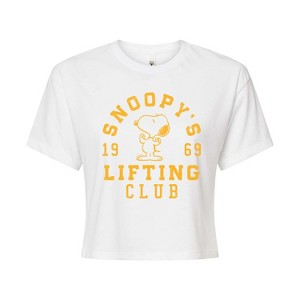 Women's - Peanuts - Snoopy Lifting Club Cropped Graphic T-Shirt - 1 of 4