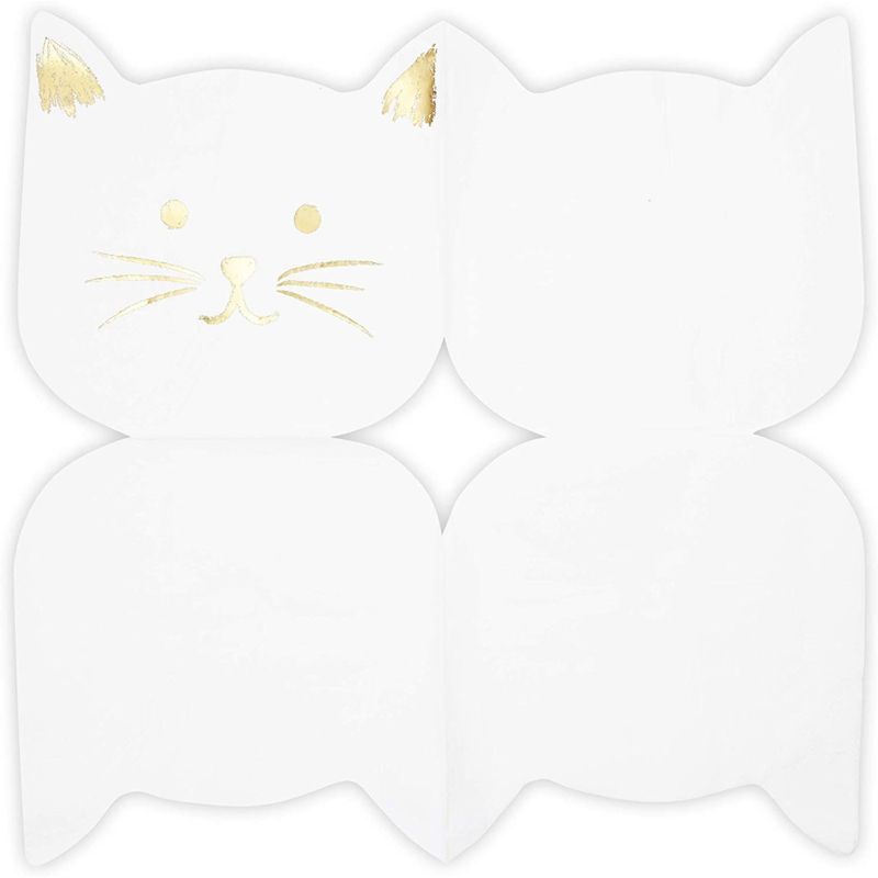 Blue Panda 50-Pack Cat Party Napkins, White Kitten Disposable Paper Napkins for Themed Birthday Supplies, 6.5", 4 of 6