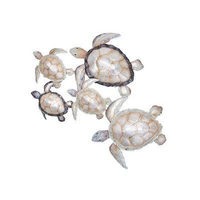 Beachcombers Mixed Metal Capiz Wall Decor Of Turtles