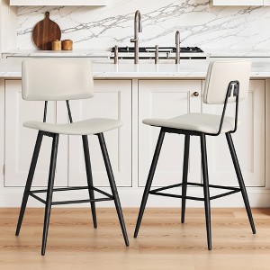 Arceso 24.5" Counter Height Bar Stools Set of 2, Black Faux Leather Upholstered Barstools with Back Footrest and Metal Legs, Armless Bar Chairs - 1 of 4