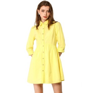 INSPIRE CHIC Women's 3/4 Sleeve Button Front Solid Color Flare Mini Shirt Dress - 1 of 4