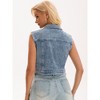 INSPIRE CHIC Women's Turndown Collar Denim Button Down Rhinestones Sleeveless Cropped Jean Jacket - 4 of 4