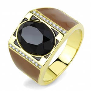 Slickblue Men's Gold IP Stainless Steel Ring, Jet Center Synthetic Onyx with Clear Accents, Oval Style, Sizes 9-13 - 1 of 4