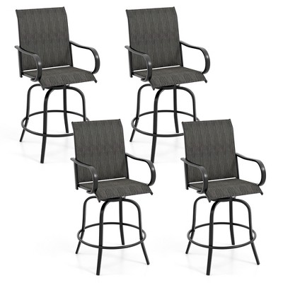 Tangkula Outdoor Swivel Bar Stool Set of 4 w/Breathable Fabric and Heavy Duty Metal Frame