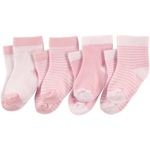 Luvable Friends Baby Girl Socks Set, Light Pink White, 0-6 Months