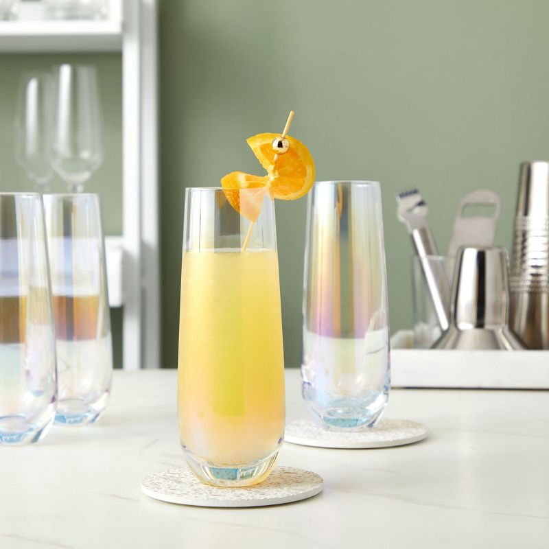 Sparkle and Bash 4 Pack Iridescent Champagne Flutes, Stemless Glasses for Cocktails, Mimosas, Bars, 10 oz, 2 of 8