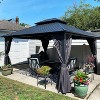 PURPLE LEAF Permanent Hardtop Gazebo Aluminum Frame Gazebo with Galvanized Steel Double Roof, UV-Resistant, Netting & Curtains included - Grey - 2 of 4