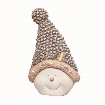 Transpac Resin White Christmas Light Up Pinecone Hat Snowman Decor