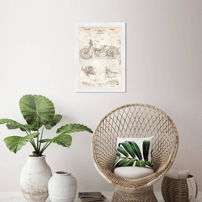 Wynwood Studio 15"x21" Harley 1928 Parchment Wall Art White Frame: Vertical Mixed Media Motorcycle Canvas