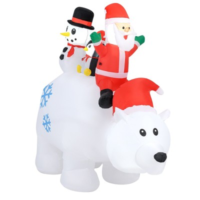 Gymax 6' Inflatable Christmas Animated Santa Penguin & Snowman Riding Polar Bear w/ LED Lights Settings for Indoor & Outdoor