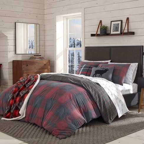 Eddie Bauer King Cattle River Plaid Duvet Cover Set Red Target