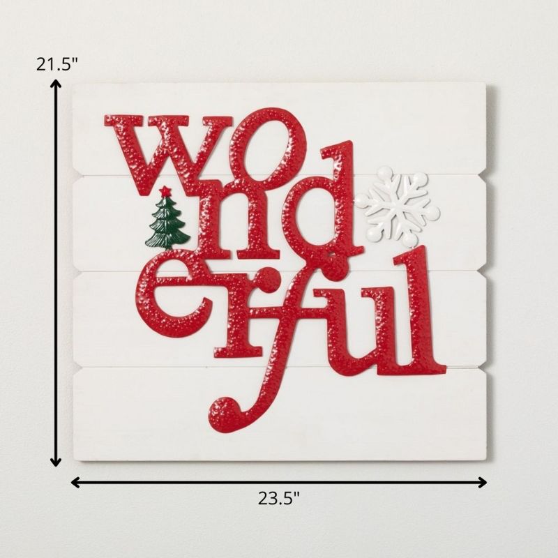 "Wonderful" Christmas Wall Art Multicolor 21.5"H Wood, 5 of 6