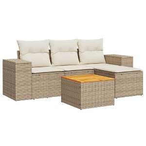 vidaXL Patio Sofa Set with Cushions Outdoor Furniture 5 Piece Poly Rattan - Beige and Cream - 1 of 4
