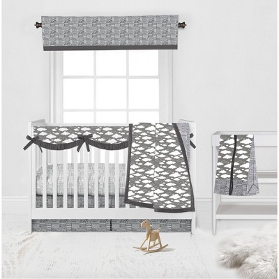 Bacati - Clouds in the City White/Gray 6 pc Crib Bedding Set with Long Rail Guard Cover