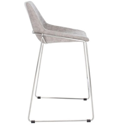 Gray Leather and Metal Mid-Century Counter Stool