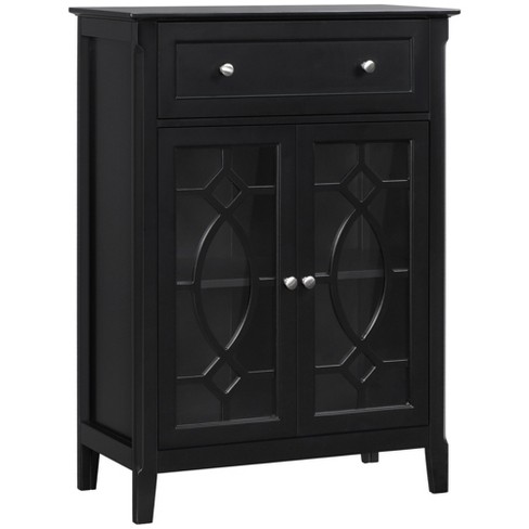 Black accent cabinet on sale with glass doors