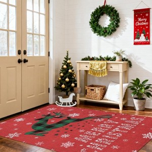 GustoWave Christmas Rug with Snow Reindeer Area Rugs for Living Room, Low Pile Washable - 1 of 4