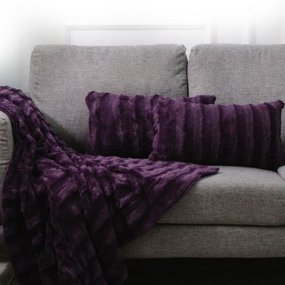 Luxurious Purple Faux Fur Rectangular Throw Pillow Set