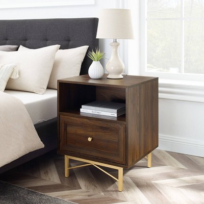 Jones Modern 1 Drawer Nightstand with Cubby Dark Walnut - Saracina Home