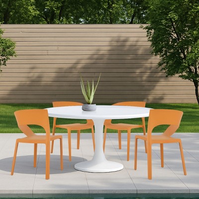Set of 4 Modern Single-Arm Outdoor Chairs with Comfortable Backrest, Right Armrest&All-PP Material Chairs for Indoor Outdoor Use–The Pop Home