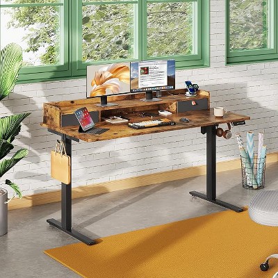 GALAXHERO 55×24 Inch Widened Electric Standing Desk, Height Adjustable Sit-Stand Workstation with with 2 Drawers,for Home Office