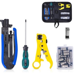 KOTTO Compression Tool Kit, RG6, 59, 11 Crimper & 20 F Connectors - 1 of 4