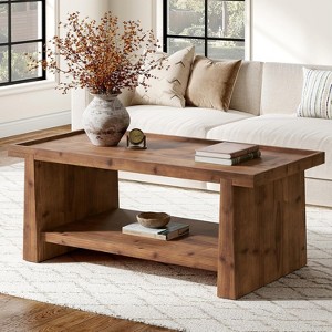 Lantine 2-Tier Solid Wood Coffee Table, 47.24" Farmhouse Rectangular Center Table for Living Room - 1 of 4