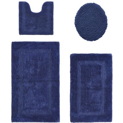 Lux Premium 100% Cotton Tufted Solid Reversible 4 Piece Bath Rug Set – Ultra-Soft, Water-Absorbent, Durable, Machine Washable Bathroom Rug