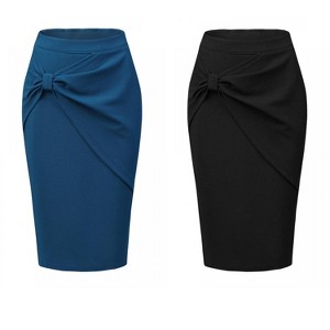 INSPIRE CHIC Women's Work Ruched High Waist Midi Pencil Skirt 2 Packs - 1 of 4