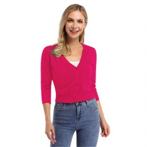 Clearlove Women's Cropped Bolero Cardigan – 3/4 Sleeve V-Neck Basic Classic Casual Button Down Knit Soft Sweater Top - 1 of 4