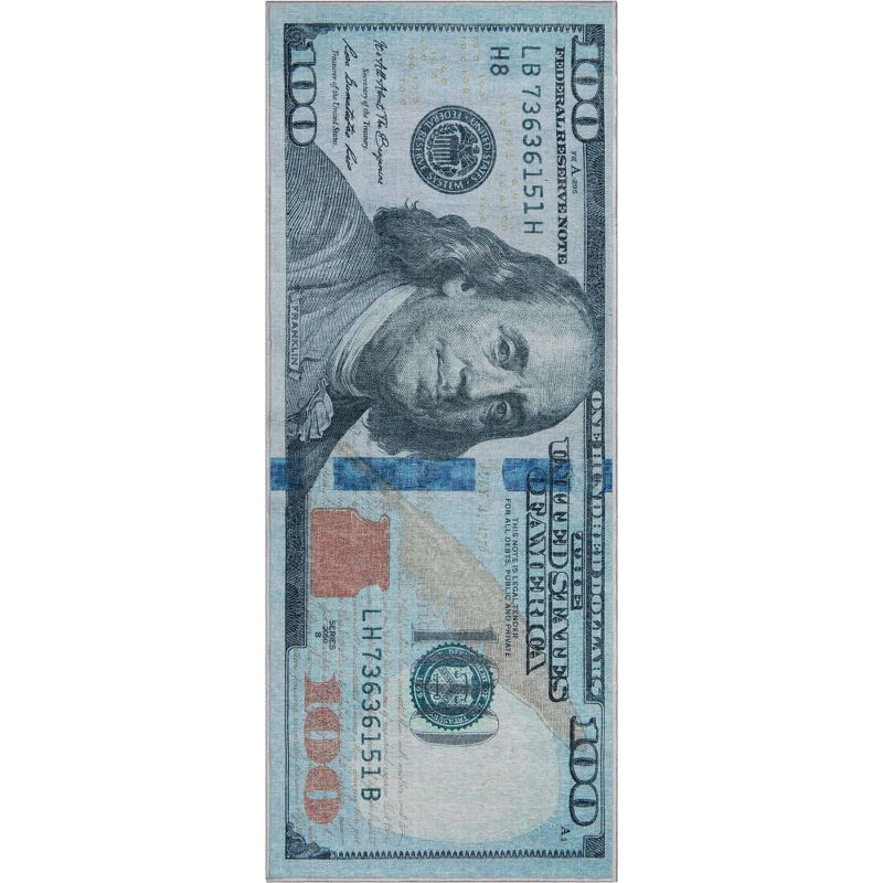 Well Woven Money Collection New Hund Dollar Bill Green Blue Area Rug, 1 of 9