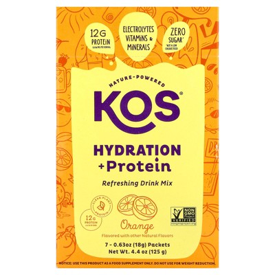 KOS Hydration + Protein, Refreshing Drink Mix, Orange , 7 Packets, 0.65 oz (18 g) Each