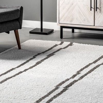Ivory Striped Tufted 8' x 10' Handmade Synthetic Area Rug