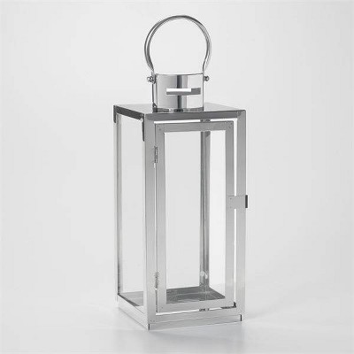 15" Daphne Stainless Steel Metal Outdoor Lantern with Door - Smart Living